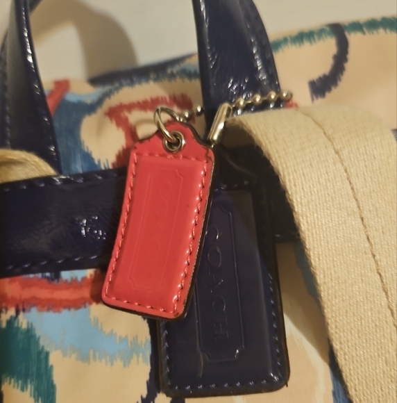 Coach Ikat Scribble Multicolor Signatur Backpack W/Matching Scarf Rare Navy Trim - Picture 7 of 16